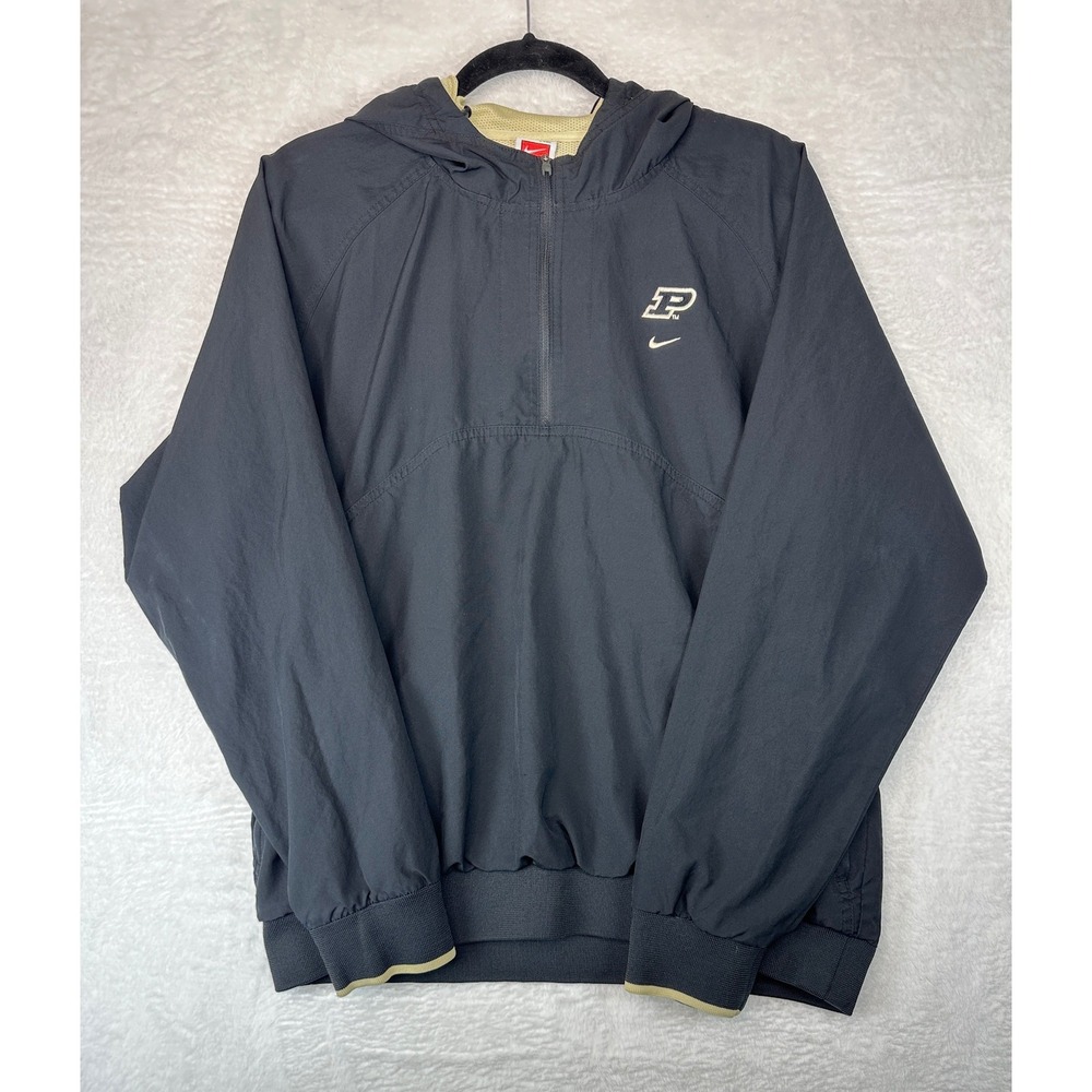 Nike Purdue Y2K Windbreaker Jacket Mens XL Black Quarter Zip Hooded Pullover